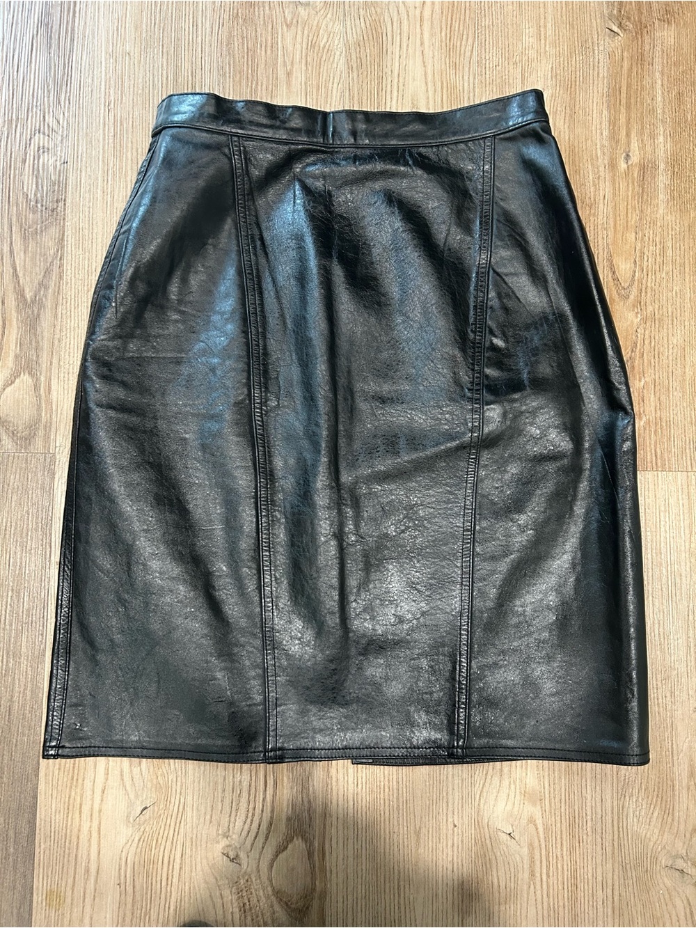 Vintage Black Leather Midi Skirt